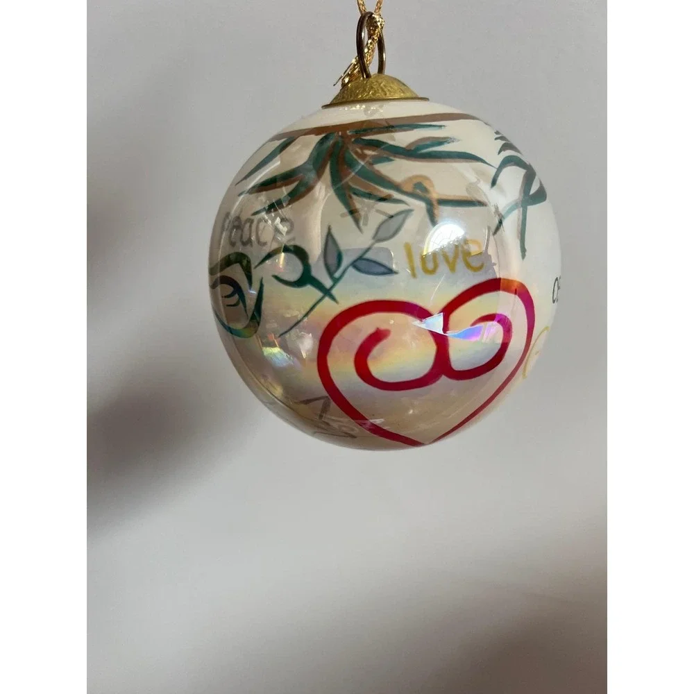 Vintage 1999 Glass Hand Painted Christmas Ornament Love Hope Peace‎